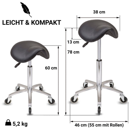 Staboos rolling stool up to 160 kg - saddle seat with gel padding - practical stool (premium wheels) swivel stool adjustable in height (55 cm to 75 cm) saddle stool