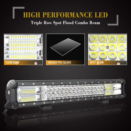 SKYWORLD 50.8cm work light 288W LED light bar, auxiliary headlight off-road spotlight, license plate holder with 12V flash wiring harness kit for car SUV truck car 4x4