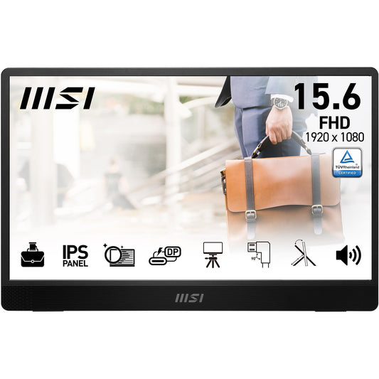MSI PRO MP161 E2U 15.6-inch Full HD Portable Monitor - 1920x1080 IPS, 60Hz, eye-care, for PC, laptop, mobile, speakers, improved casing & kickstand, Mini-HDMI 2.0b, 2 x USB Type-C