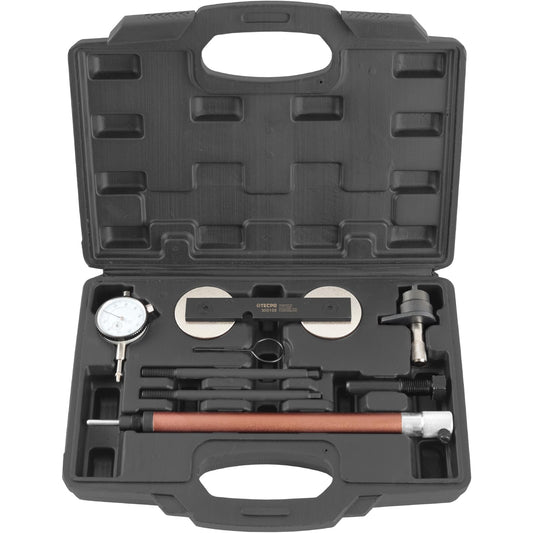 TECPO Engine Timing Tool Set VAG 1.2 1.4 1.6 FSI TSI TFSI suitable for Audi, VW, Seat, Skoda. Includes camshaft/crankshaft locking tools, dial gauge, OEM T10171 T10340 T10414. Ideal for timing chain replacement.