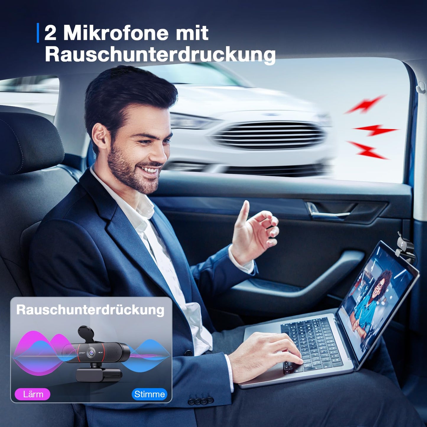 C960 4K Kit Webcam, UHD webcam with lens cover & dual microphone, PDAF autofocus, 73° streaming camera with automatic light correction, web cam PC for Zoom/Teams/YouTube, Linux, Win10, Mac OS