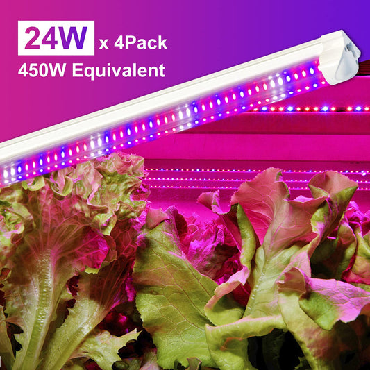 Wolezek T8 plant lamp, 4 pack full spectrum LED plant light for indoor plants, 6500K 660nm 450nm red blue white growth lights for plants, suitable for indoor greenhouse, garden.
