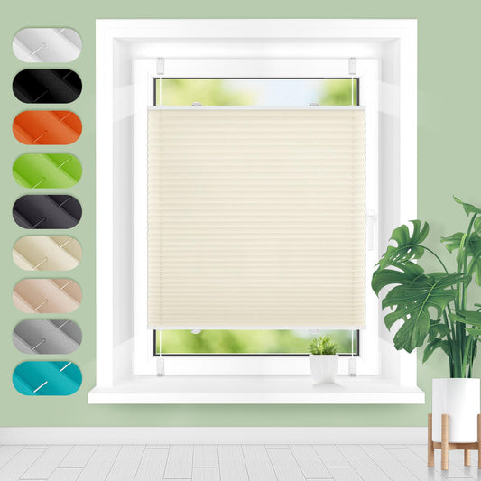 Home Plisse without drilling clampfix B55 x H120 cm Beige, pleated blinds for windows and doors, Easyfix pleated roller blind with clamp bracket sun protection and privacy translucent roller