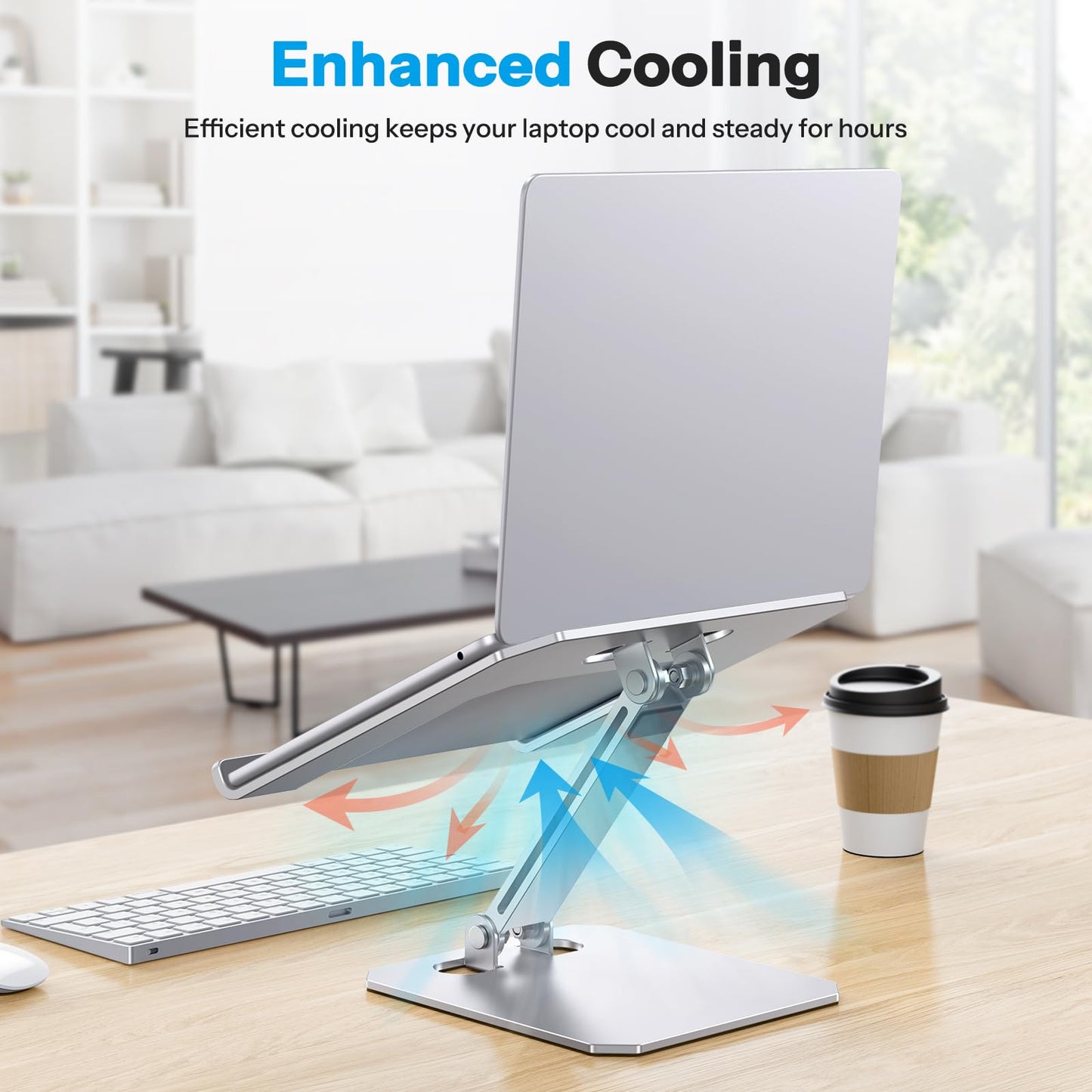 OMOTON Aluminum Laptop Stand Height Adjustable, Ergonomic Foldable Notebook Stand, Laptop Holder for laptops like MacBook Pro/Air (11-16 inch), Silver