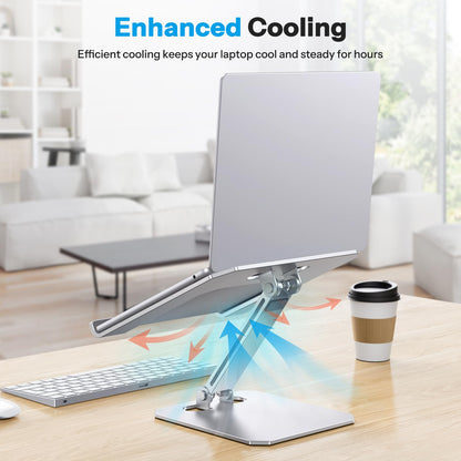 OMOTON Aluminum Laptop Stand Height Adjustable, Ergonomic Foldable Notebook Stand, Laptop Holder for laptops like MacBook Pro/Air (11-16 inch), Silver