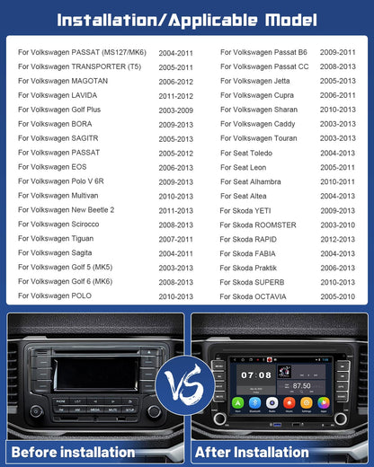 [2G+32G] Hikity Android Car Radio GPS Navigation For VW Golf 5 6 Polo T5 Tiguan Caddy Skoda Passat B6 B7 Touran 7 Inch Car Stereo 2Din with GPS WiFi Bluetooth FM USB Mirror Link MIC Rear View Camera