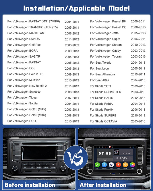 [2G+32G] Hikity Android Car Radio GPS Navigation For VW Golf 5 6 Polo T5 Tiguan Caddy Skoda Passat B6 B7 Touran 7 Inch Car Stereo 2Din with GPS WiFi Bluetooth FM USB Mirror Link MIC Rear View Camera