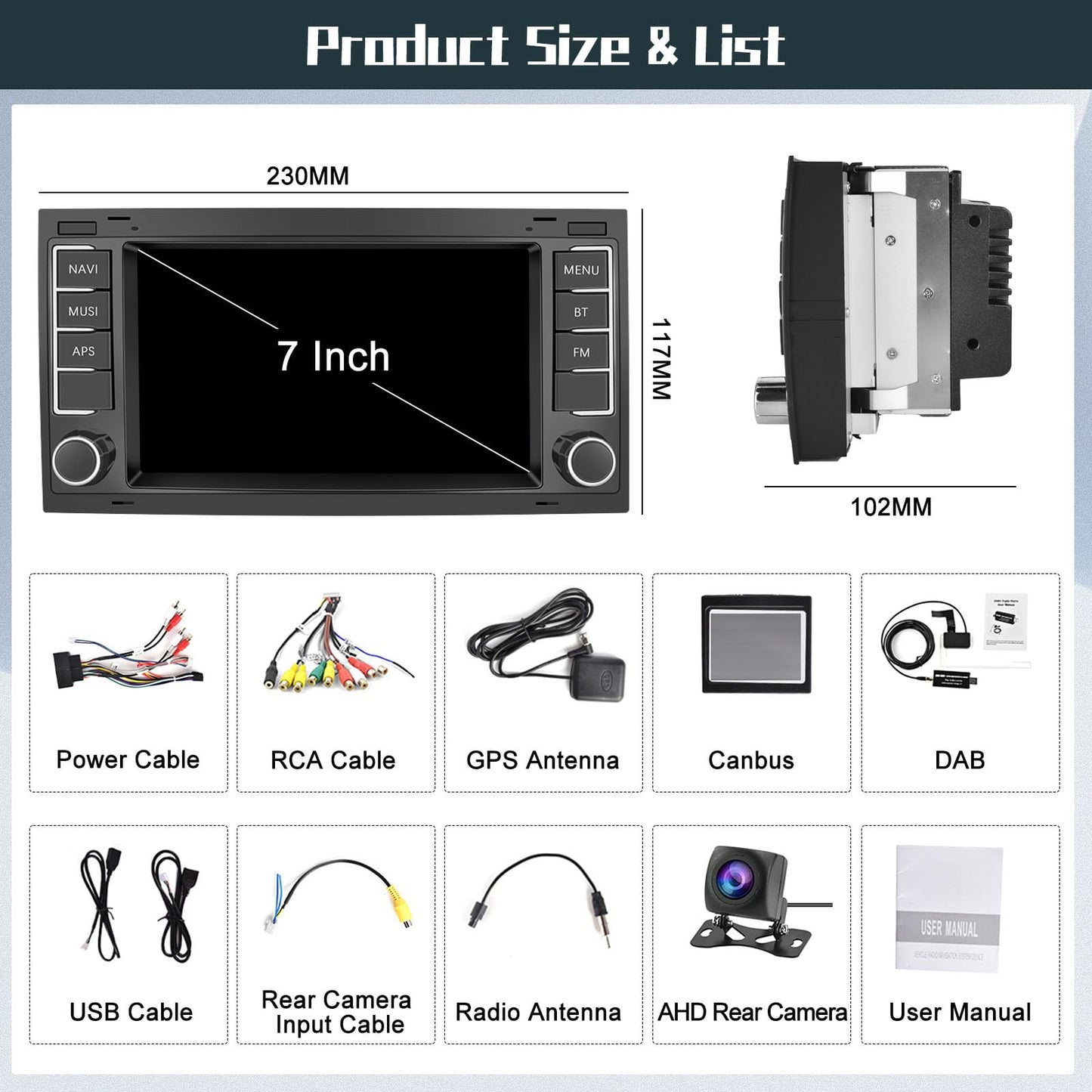 Hikity DAB/DAB+ Android 13 Car Radio for VW Touareg 2004-2011 Transporter T5 Multivan 2004-2009 with Wireless Carplay Android Auto 7-Inch Screen Radio with GPS WiFi FM RDS HI-FI Rearview Camera