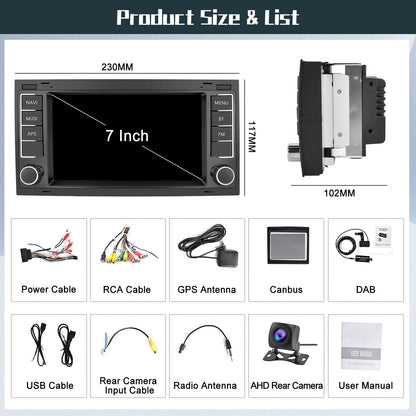 Hikity DAB/DAB+ Android 13 Car Radio for VW Touareg 2004-2011 Transporter T5 Multivan 2004-2009 with Wireless Carplay Android Auto 7-Inch Screen Radio with GPS WiFi FM RDS HI-FI Rearview Camera