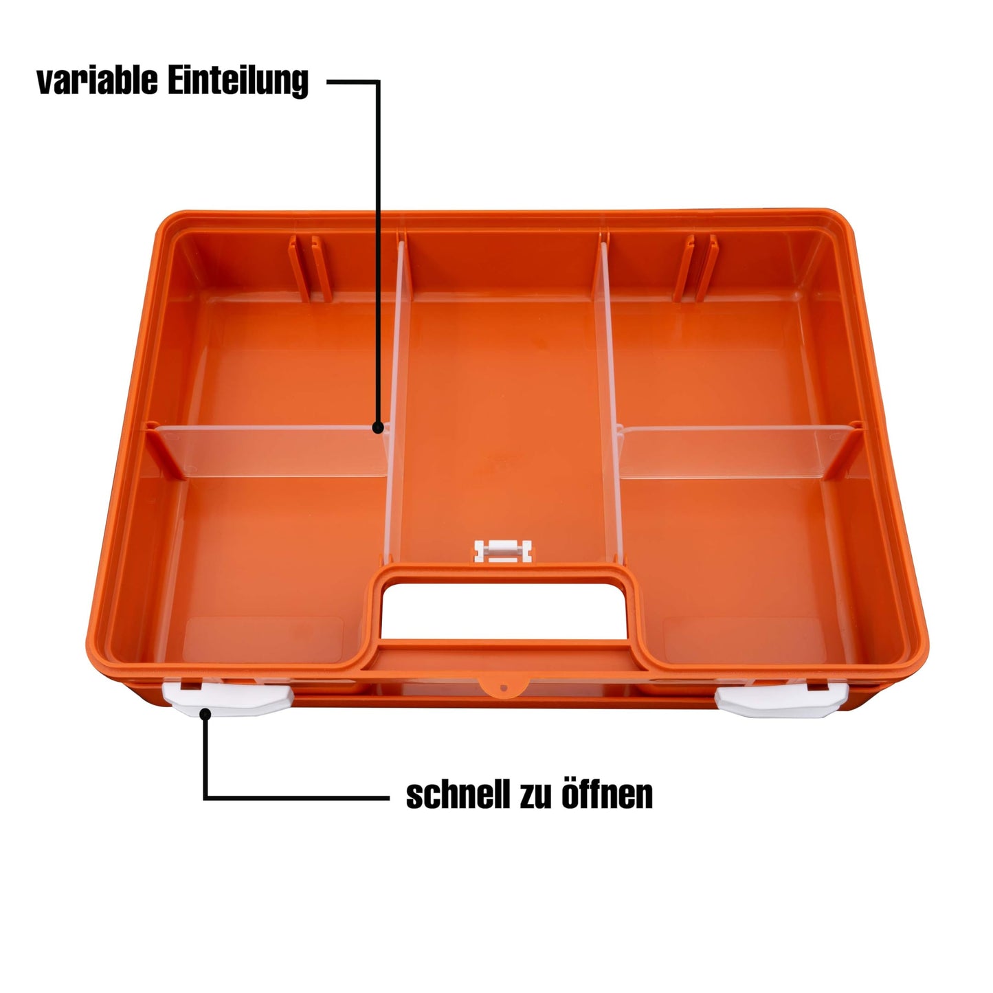 PETEX professional operating association case with content according to the new DIN 13169 including practical wall mount, 5 stickers, first aid kit, orange first aid kit for company, office, construction sites