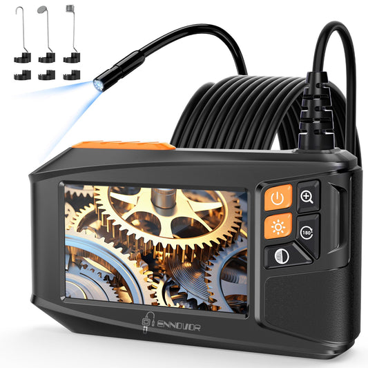 Endoscope camera with light 5m, Ennovor 1080P HD Digital Endoscope with 4.3-inch IPS screen, IP67 Waterproof Pipe Camera with 8 adjustable LEDs, 8mm snake camera inspection camera.