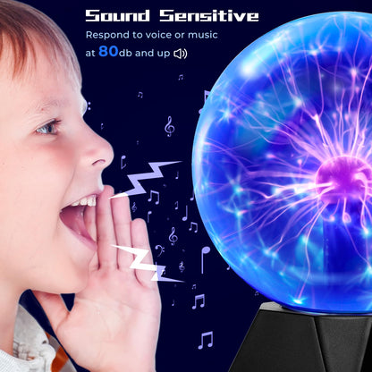 Theefun 6 inch Plasma Ball, Magic Light Ball Plasma Lamp Touch-Sensitive Lightning Sphere Flashing Educational Toy Physics Light Plasma Lamp Glass Sphere Light Effects, Blue