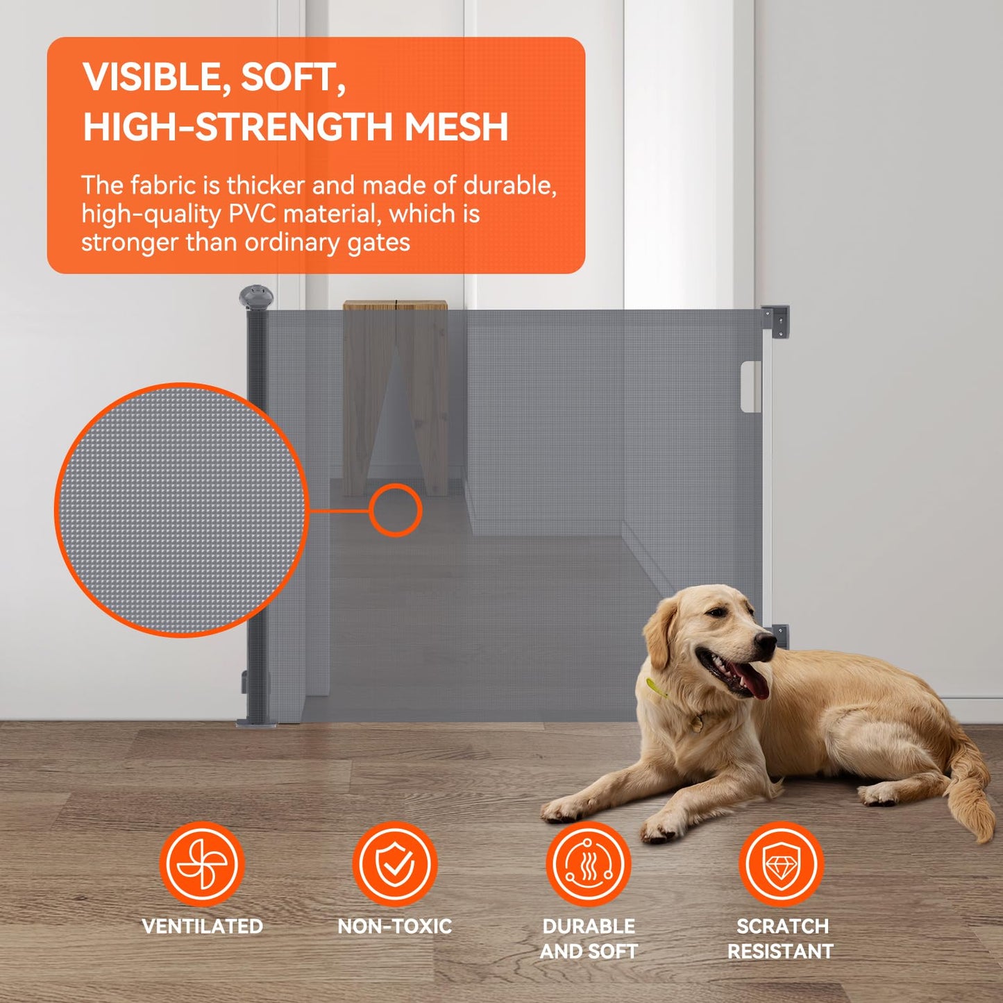 Muaket 0-300CM Stair Gate/Door Gate Retractable, Stair Gates for Babies and Pets Child Safety Gate, One-Handed Opening, Child Gate baby gate door for Stairs, Doors, Gray