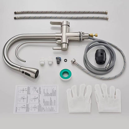 KEOKBON Kitchen Faucet with Drinking Water Faucet, 3-Way Kitchen Tap with High Arc, 3 in 1 Mixer Tap for Sink, Cold and Hot (Brushed Nickel)
