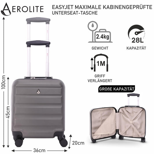 Aerolite 45x36x20cm easyJet Maximum Carry On ABS Lightweight Hard Shell Cabin Trolley Underseat Trolley Boarding Luggage 45x36x20 with 4 Wheels and TSA-Approved Lock (Charcoal Grey)