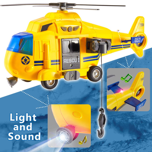 HERSITY helicopter toy with rotating propeller, airplane toy big lights and sounds helicopter kids toy with moving winch, stretcher, 28cm, gift for boy 3 4 5 years.