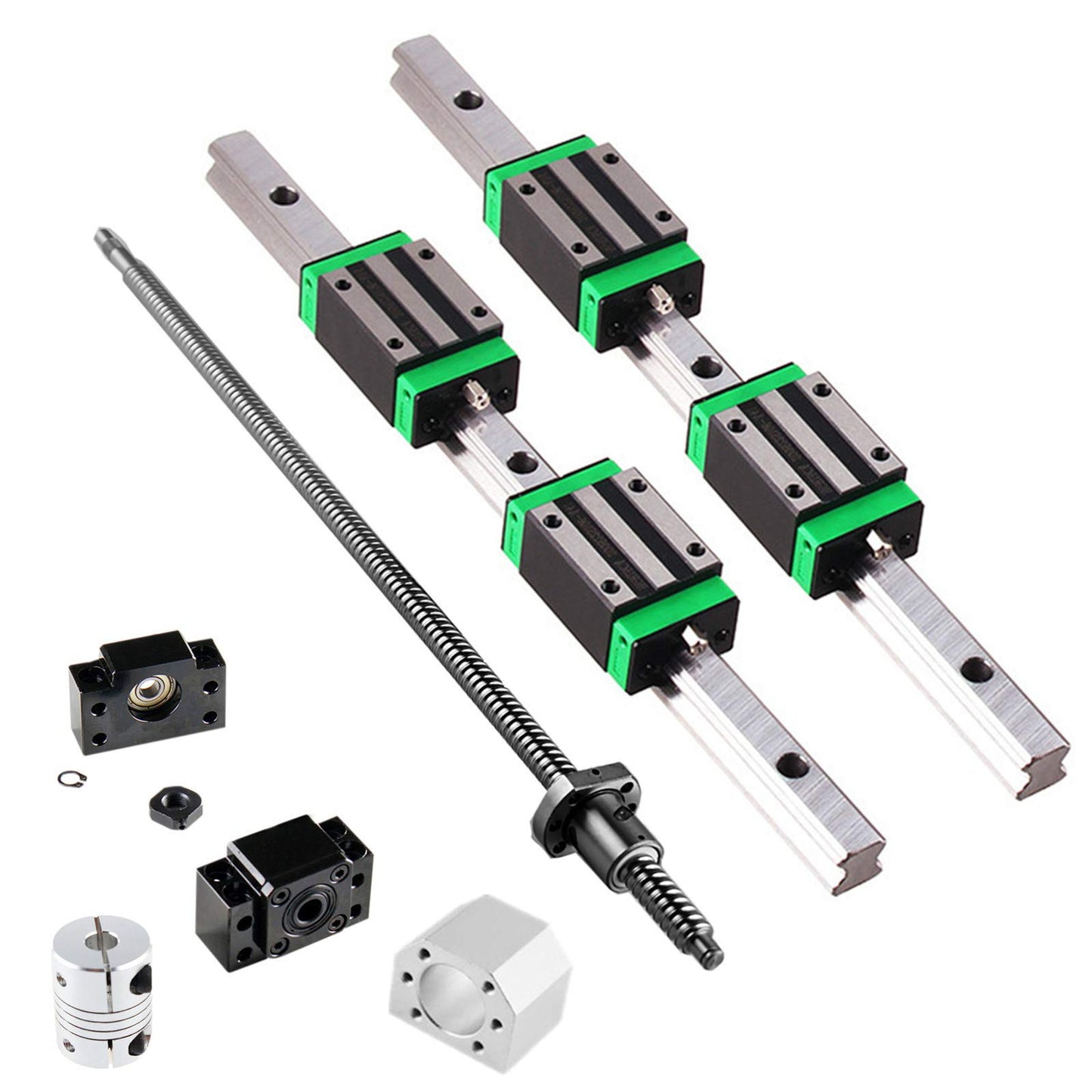 GooEquip Linear Guide HGR15 1500mm Linear Rail with 4PCS Slider Block + 1PCS SFU1605 1500mm Ball Screw with Ball Nut, BF12/BK12 Support, DSG16H, Coupling for 3D Printer CNC Machine.