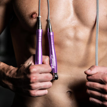 PrimaFIT adult Fitness Pro Speed Jump Rope 3m adjustable with weights, 2 ball bearings & anti-slip handles, professional skipping for boxing, MMA, Crossfit, extra steel rope, bag