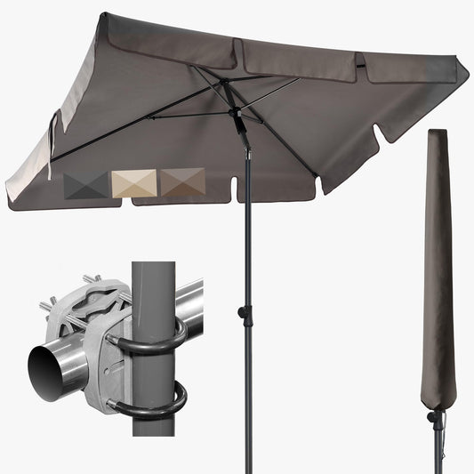 4smile balcony umbrella SunnyShade Plus, Sun protection balcony SET 3-in-1, Taupe - UV50+ rectangular umbrella 200 x 125 cm + umbrella holder balcony railing + umbrella cover.