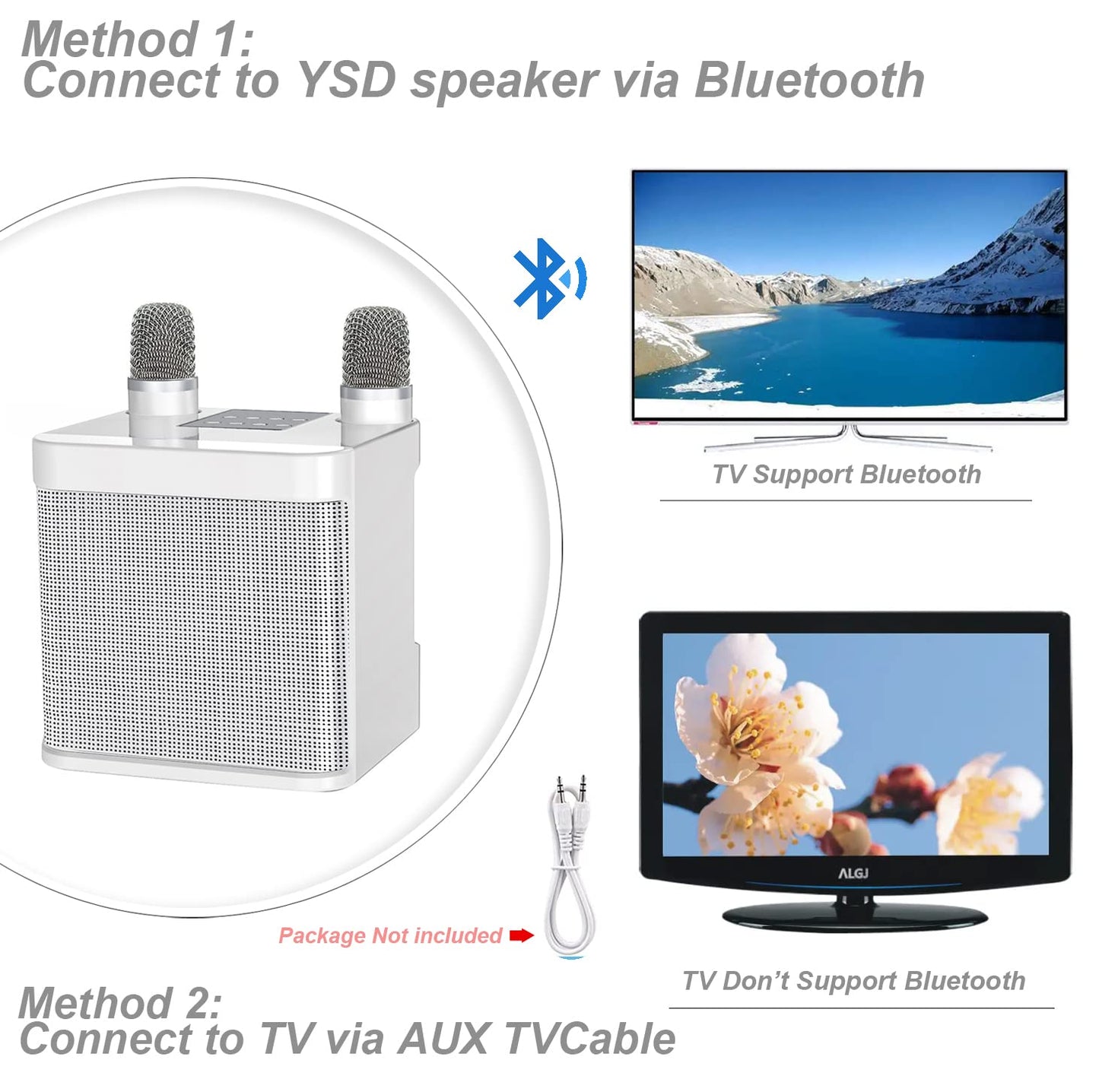Karaoke machine with 2 microphones, Bluetooth karaoke system, wireless karaoke setup, speaker with karaoke microphone, karaoke set for parties, events, supports Bluetooth, AUX, USB/TF (white)