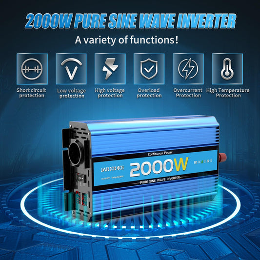 2000W Pure Sine Wave Inverter 12V to 230V Power Inverter DC Converter with AC Outlets USB Ports and LED Display for RV Car (Peak Power 4000 Watt)