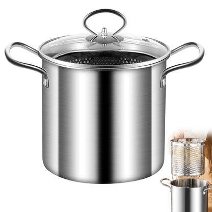 Home deep fryer pot with basket, 3.5-liter stainless steel, versatile fish frying pot with cooking basket for fries, chicken