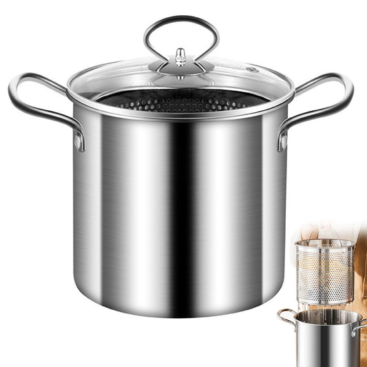 Home deep fryer pot with basket, 3.5-liter stainless steel, versatile fish frying pot with cooking basket for fries, chicken