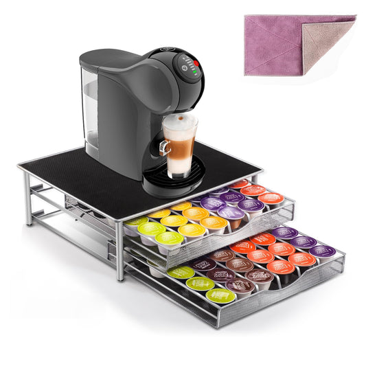 Masthome Coffee Capsule Holder, 2-Tier Coffee Capsule Drawer for storing Dolce Gusto capsules, Capsule Organizer Stand Capacity 72 with Non-Slip Surface - Includes 1 Cleaning Cloth.