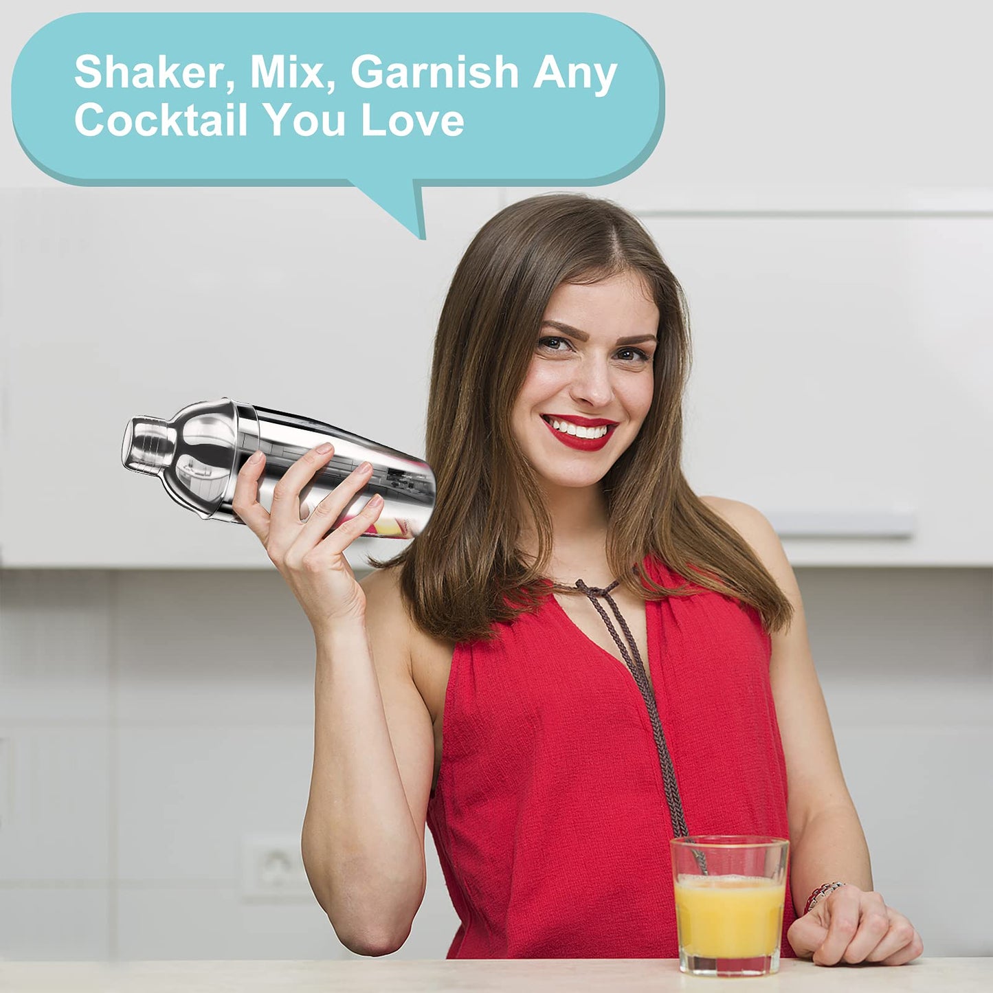 Cocktail Shaker Set | 304 Stainless Steel Cocktail Mixing Set | 750ml Cocktail Mixer 8 Piece Bartender Gift Set with Cocktail Accessories - Measuring Cup and Bar Spoon Ideal for Home & Bar