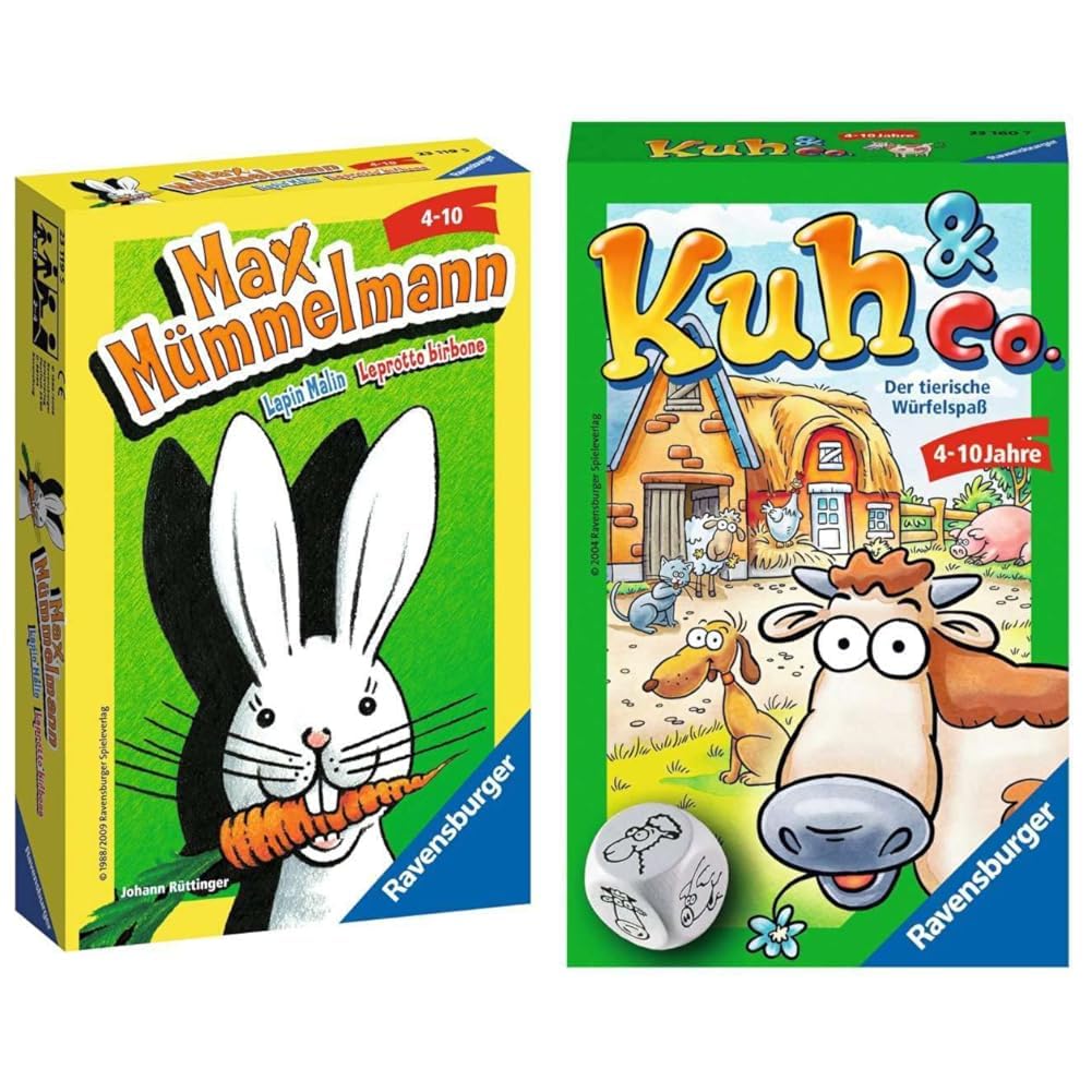Ravensburger 23119 - Max the Bunny, travel game for 2-4 players & 23160 - Cow and Co, travel game for 2-6 players, children's game for ages 4 and up, perfect for on-the-go fun