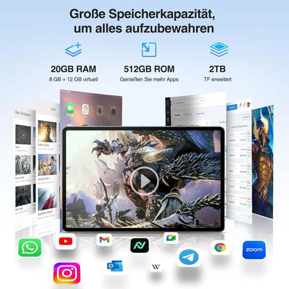 DOOGEE T40 PRO Android 15 Tablet 12 inch - 2025 new tablet with keyboard/stylus/mouse/case, Helio G99, 10800mAh, 20(8+12) GB RAM +512GB ROM(2TB TF), 2.4K display, 16MP camera, 4G LTE, dual SIM, Octa-Core.