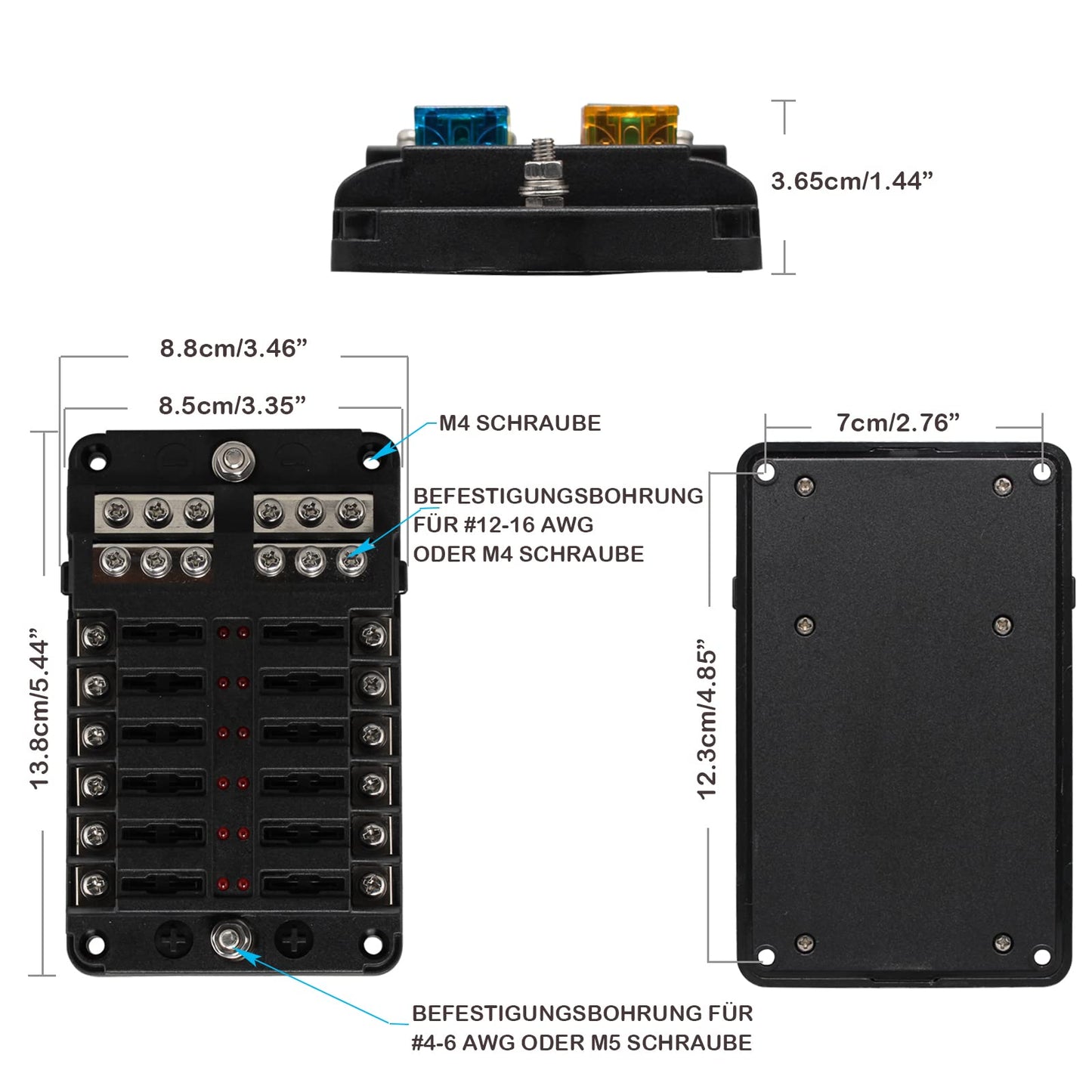Automotive fuse holder blade fuse, ENDARK automotive fuse box, 12-way fuse holder with LED display negative bus for car, boat, van, SUV, truck.