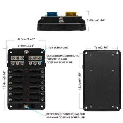 Automotive fuse holder blade fuse, ENDARK automotive fuse box, 12-way fuse holder with LED display negative bus for car, boat, van, SUV, truck.