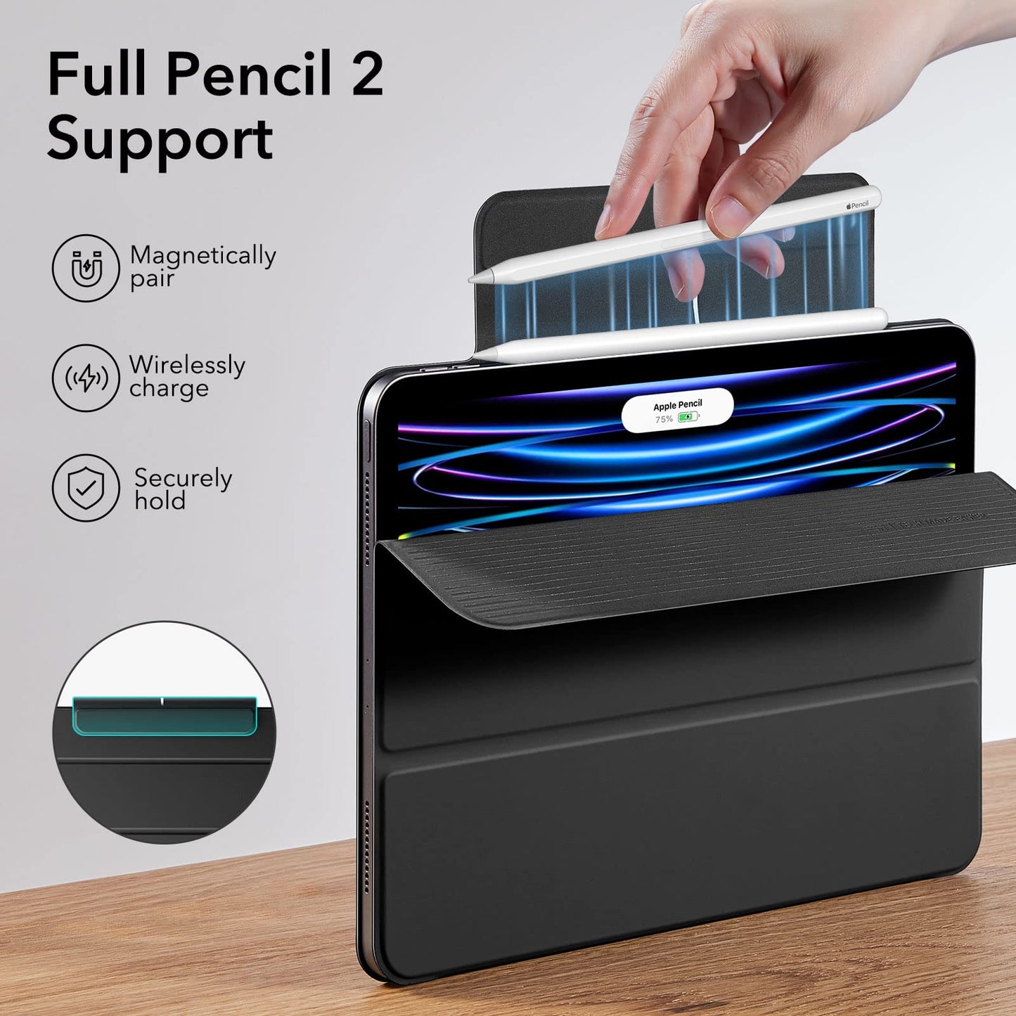 ESR iPad Pro 11-inch Case 2022/2021/2020 (4th/3rd/2nd Gen), Strong Magnetic Attachment, Trifold Stand Cover, Full Pencil 2 Support, Automatic Sleep/Wake, Black
