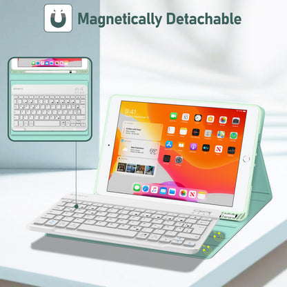 FINTIE Keyboard Case for iPad 10.2 Inch (9/8/7 Generation - 2021/2020/2019), protective cover with TPU backshell, pencil holder, and magnetically removable keyboard with QWERTZ layout, emerald.