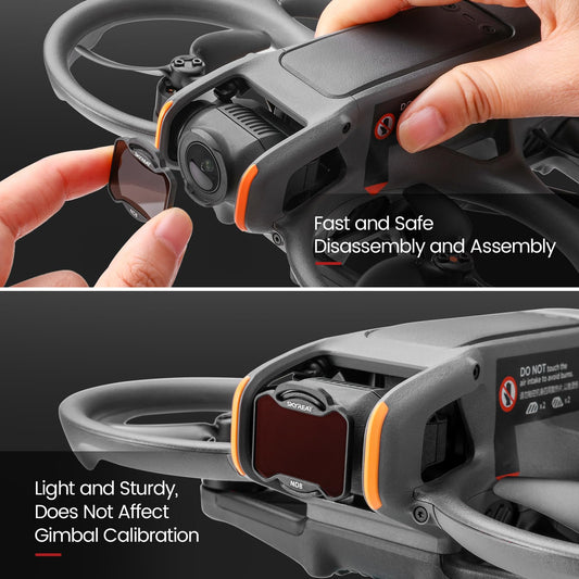 Skyreat Avata 2 ND Filter Set includes 5 filters: UV, ND8, ND16, ND32, ND64. Compatible with DJI Avata 2 Drone. Great accessory for your camera lens.