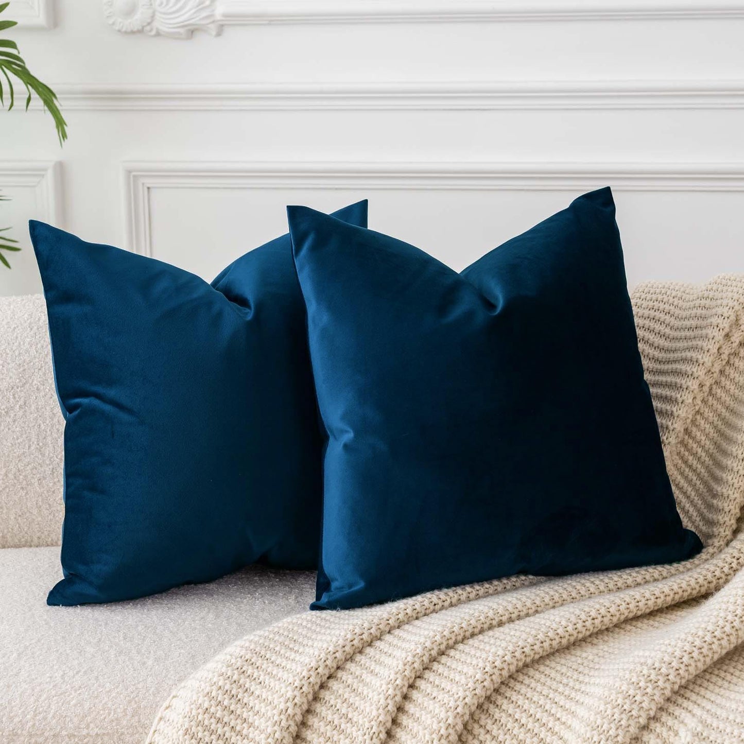 JUSPURBET Navy Blue Velvet Pillow Covers 50cmx50cm 2-Pack for living room couch sofa bedroom Decorative Square Solid Soft Pillowcases with invisible zipper