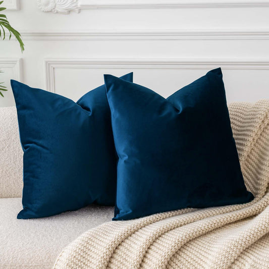 JUSPURBET Navy Blue Velvet Pillow Covers 50cmx50cm 2-Pack for living room couch sofa bedroom Decorative Square Solid Soft Pillowcases with invisible zipper
