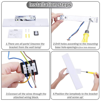 Lightsjoy LED Wall Light Indoor Modern Wall Lamp Hallway Wall Lighting 3 Color Temperatures with Switch 350° for Living Room Bedroom Kids Room etc. White
