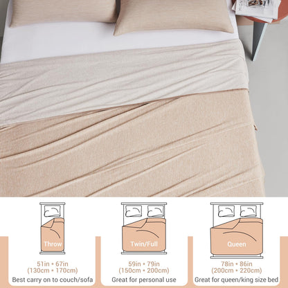 Elegear Cooling Blanket 130 x 170cm, Japanese Arc-Chill 3.0 Q-Max>0.5 Cooling Fibers 2in1 Self-cooling Summer Blanket Double-sided, absorbs body heat, cooling blanket for people Thin Throw Blanket Beige