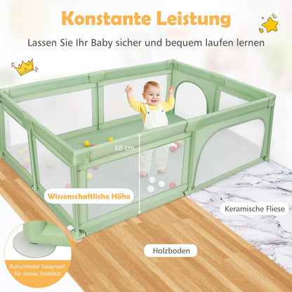 GOPLUS Baby Playpen with 50 Play Balls, Crawl Grid for Toddlers & Infants, Playpen Tent with Breathable Mesh, Travel Bed with 2 Doors and Zipper (No Mattress, Green)
