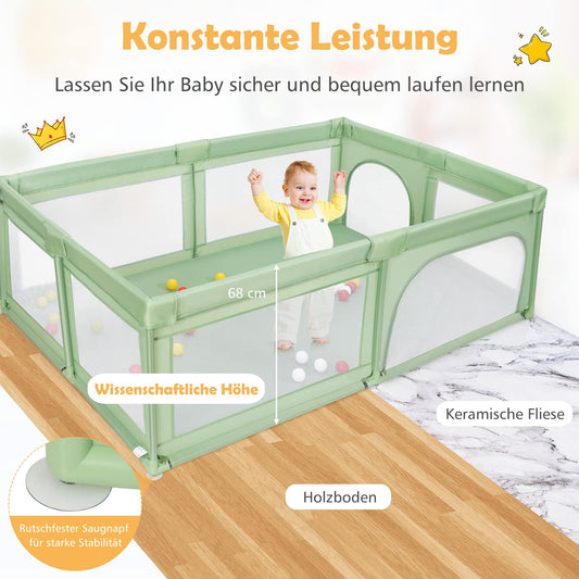GOPLUS Baby Playpen with 50 Play Balls, Crawl Grid for Toddlers & Infants, Playpen Tent with Breathable Mesh, Travel Bed with 2 Doors and Zipper (No Mattress, Green)