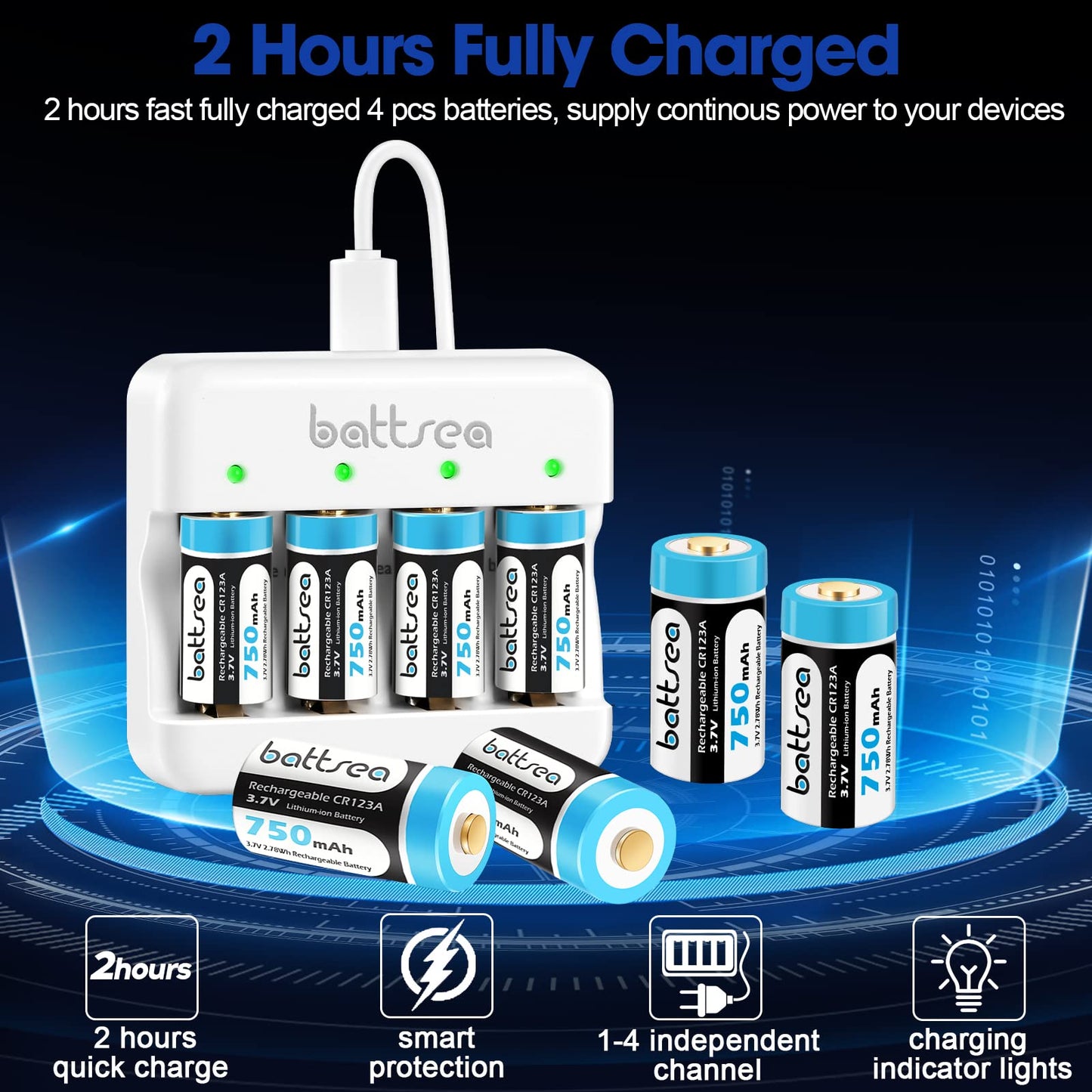 Battsea 123A rechargeable lithium battery 8 pack 750mAh with quick charger 123 for Compatible with Arlo camera VMC3030 VMK3200 VMS3330 VMS3330 VMS3330 flashlights microphone smoke detector