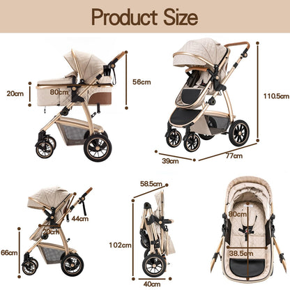 Gcarebb 3 in 1 stroller, buggy with car baby seat, with height-adjustable stroller set, combi stroller with aluminum frame for newborns 0-4 years.