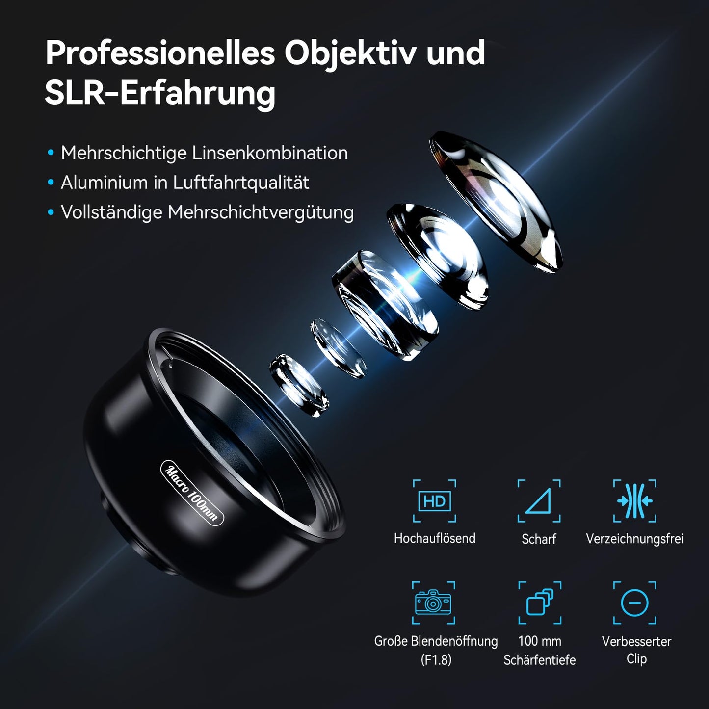 APEXEL Professional Macro Lens for dual/single lens, iPhone, Pixel, Samsung Galaxy smartphones.