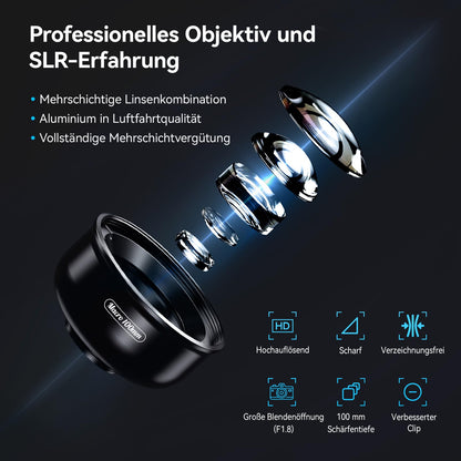 APEXEL Professional Macro Lens for dual/single lens, iPhone, Pixel, Samsung Galaxy smartphones.
