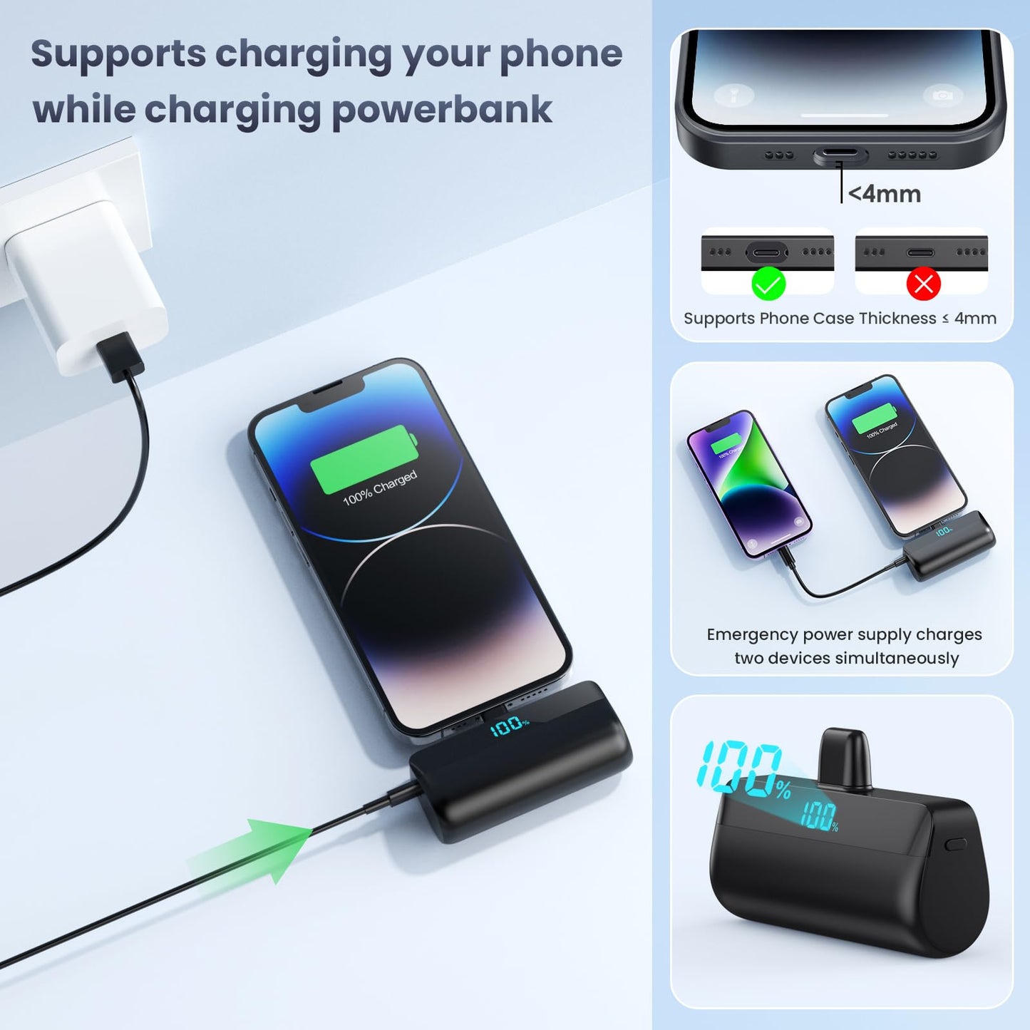 Feob Mini Powerbank for iPhone 5200mAh, 20W PD Fast Charging Power Bank Small Ultra-Compact with LED Display, External Battery Pack compatible with iPhone 14/14 Plus/13 Pro/13/12/11/XS/XR/8/7/6/5, etc.