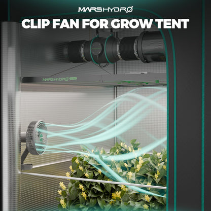 MARS HYDRO Upgrade M6 Clip Fan, oscillating and quiet, perfect for grow tents. 10 speed settings, app/WiFi controlled. Perfect for small spaces.