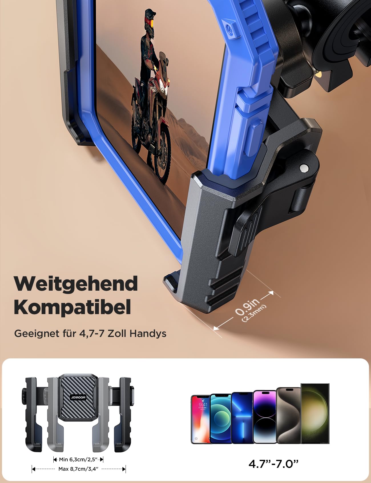 JOYROOM 2025 Bike Phone Mount, Motorcycle Phone Holder 【Vibration Damped】1S Quick Release Universal Bike Phone Mount for iPhone 17/16/15, Samsung S24/S23 (4.7"-7" Smartphone)