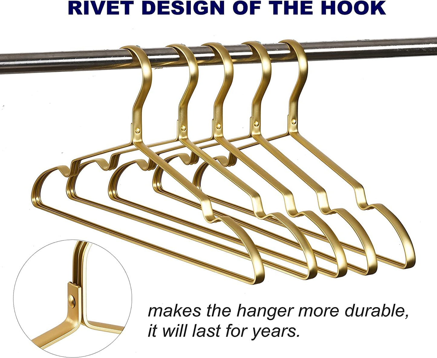Amber Home 20 Pieces 42cm Lightweight Aluminum Iron Hangers, Matte Gold Metal Hangers with Non-Slip Groove for Suit T-Shirt Shirt Jacket Dress Pants